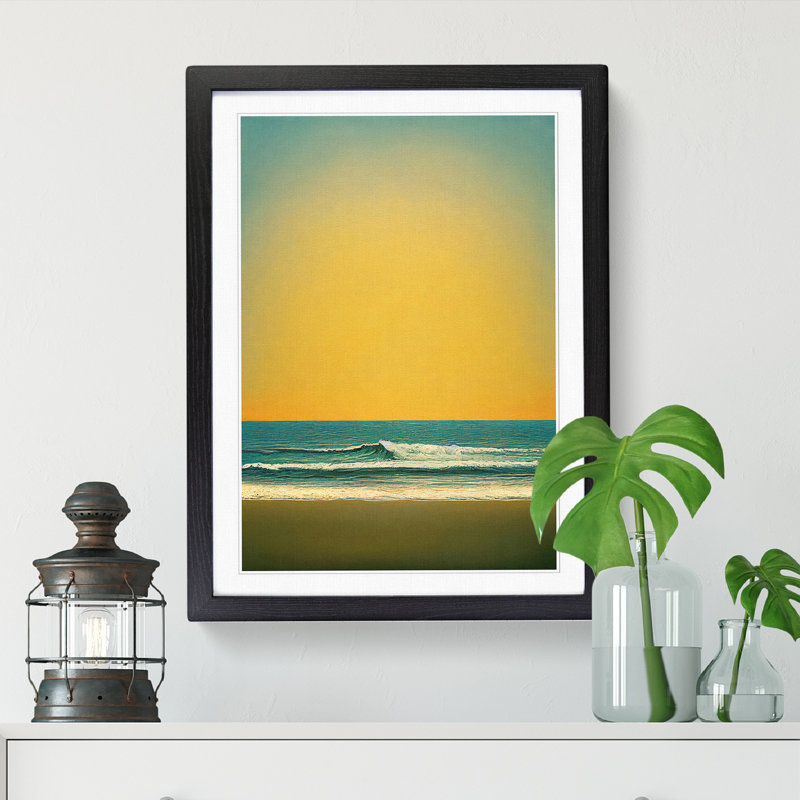 FRM-V0523-195X Beach Painting Minimalism - Single Picture Frame Print, Oak Framed, 64cm H x 46cm W x 2cm D