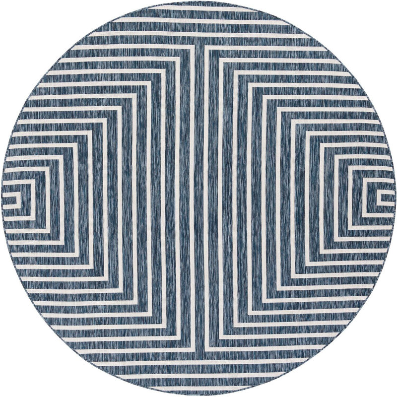 Tapis bleu contemporain Odawa, Rond 7 pi 10 po