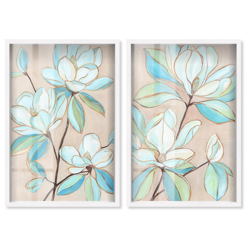 Ensemble de décorations murales florales « Ethereal Blossom » avec cadre-boîte d'Art Remedy, cadre noir, 10 x 15, Cadre blanc