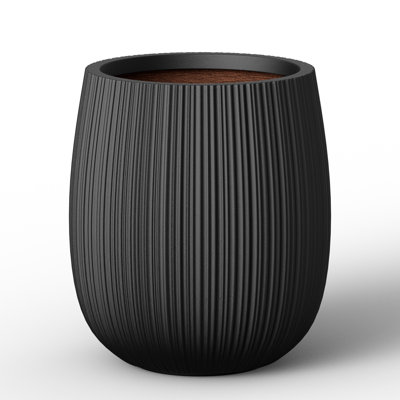 Pot à fleurs rond haut moderne de 12 po avec passe-tringle en béton noir mat (intérieur amélioré) et trou de drainage