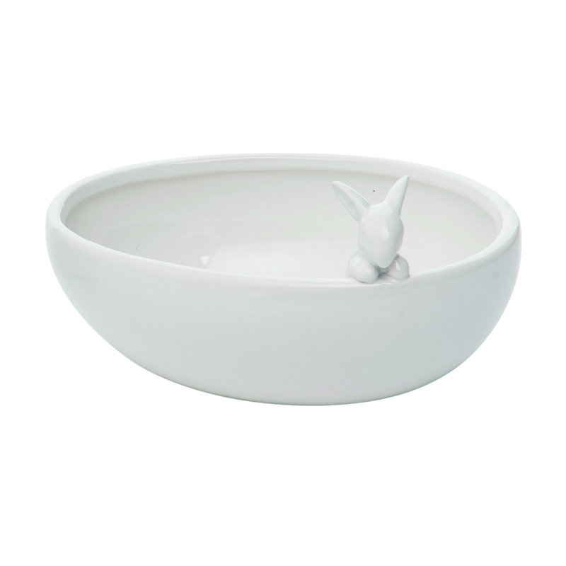 Céramique de 6,3 po Transpac Bol de lapin de Pâques blanc