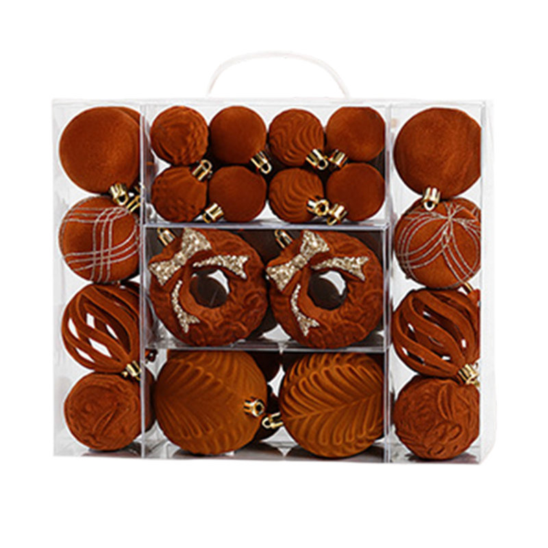 Décorations de Noël - Ensemble de 48 boules de Noël floquées - Pendentif pour sapin de Noël, Café