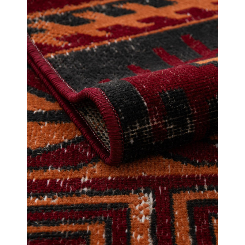 Geometric Red Area Rug, Rectangle 6'1" x 9'