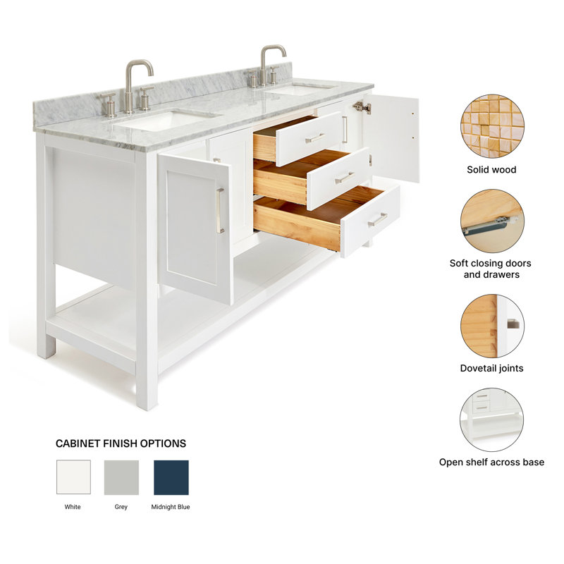 Magnolia Bath Vanity Rectangular Basin S073DCW2R, White, Rectangle ,  73"