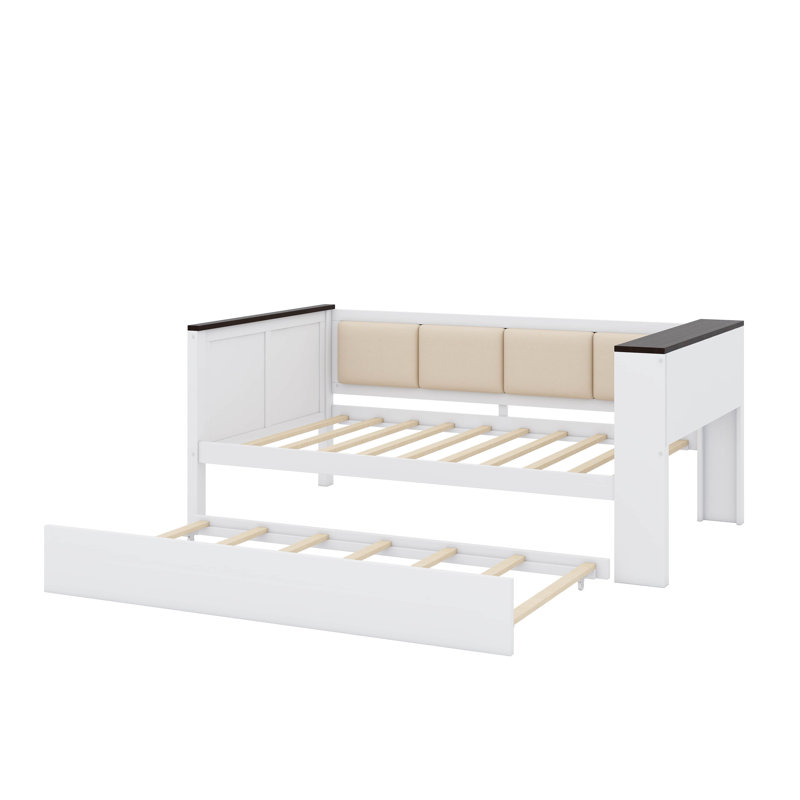 Twin-Size Daybed Featuring Storage Racks, Cushioned Backrest, USB Charging Port, And Pull-Out Trundle, Twin