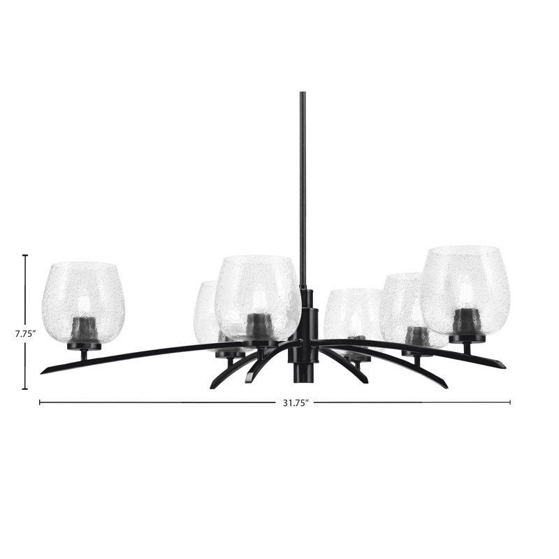 Lustre lumineux avec verre à bulles fumé 6 po, Noir mat, 6, H 58,25 po x l 31,75 po x P 31,75 po