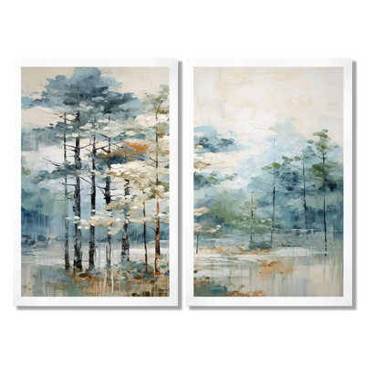 «Pine Tree Enchanted Forest», art sur toile pin vert, art mural floral vert 2 pièces