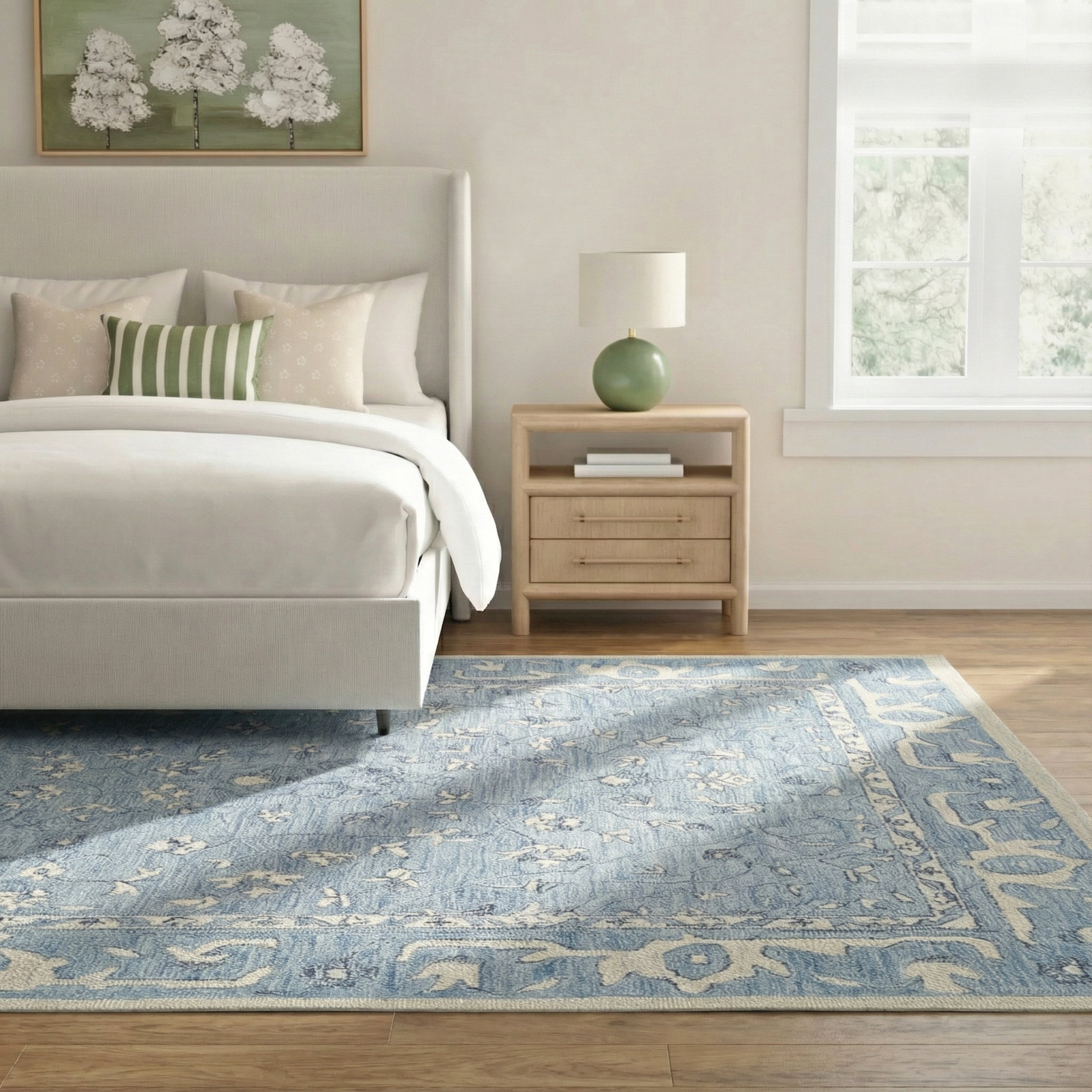 Lenville Floral Handmade Tufted Wool Blue Area Rug, 9" W x 12" L
