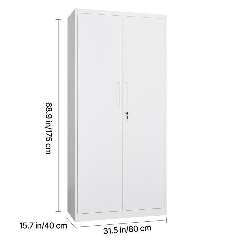 Metal Storage Cabinet, 68.9 in Lockable Steel Garage Cabinet with 4 Adjustable Shelves, White, White