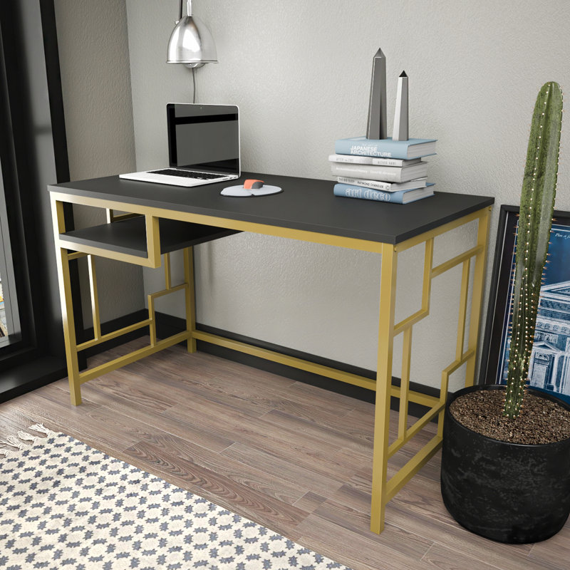 Marquala 120cm Wide Metal Frame Computer Desk, Black/Gold