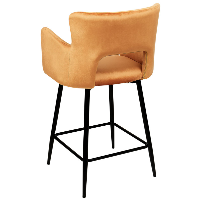 Panaca Upholstered Counter Stool with Metal Frame, Orange Velvet
