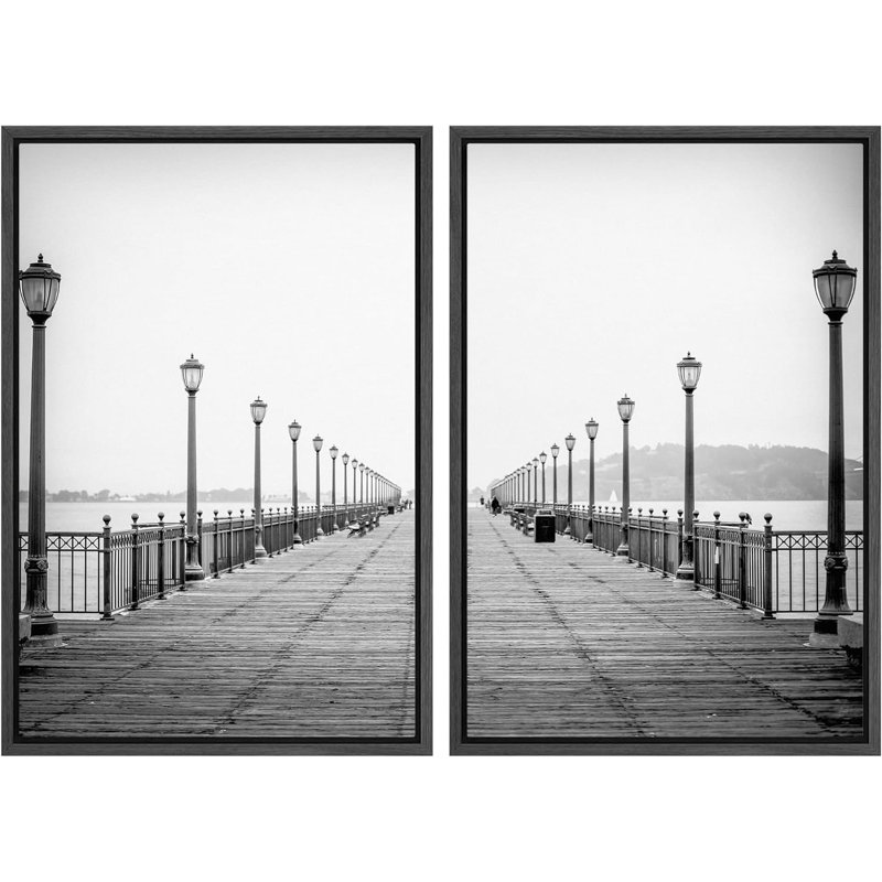 Noir et blanc, californie, promenade, jetée, villes, architecture, photographie, moderne, bohème, urbain, 2 pièces, Noir