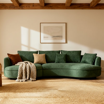 125" Modern Curved Sectional Sofa Couch With Chaise, Upholstery Boucle Sofa Couch With Pillows,Sectional Boucle Fabric Couch For Living Room by Brayden Studio