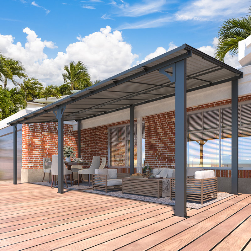 Aluminum Pergola with Canopy, 609.6cm x 243.84cm, Black
