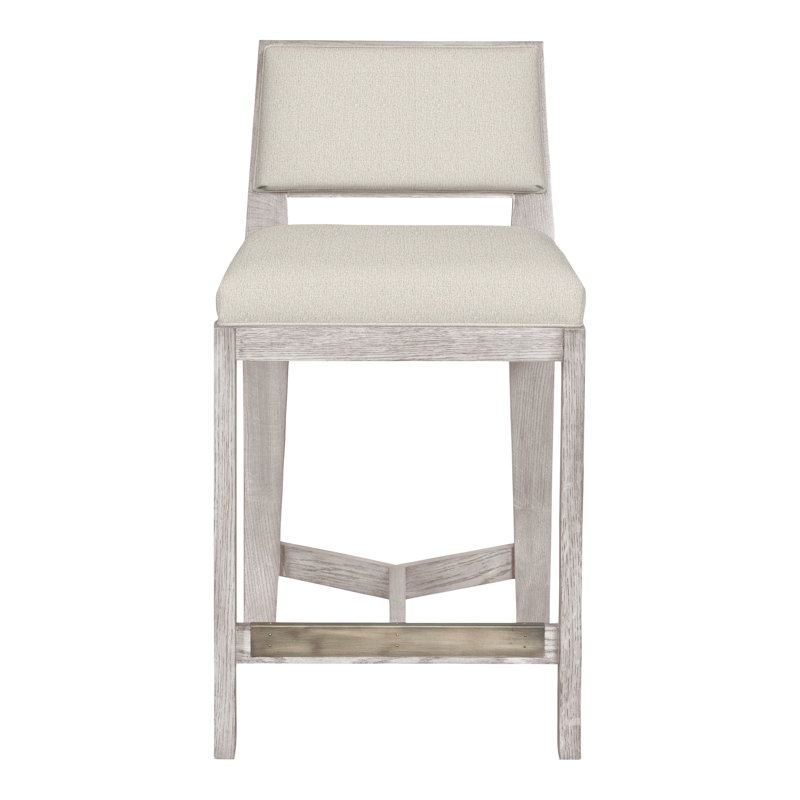 Scoville By Thom Filicia Upholstered Counter Stool with Solid Wood Frame, Gris colombe, Chenille performance neige Nomad