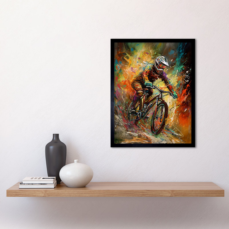 Friedhelm Mountain Biker Paint Splat Portrait Action Shot 1 Piece Single Picture Frame Wall Art