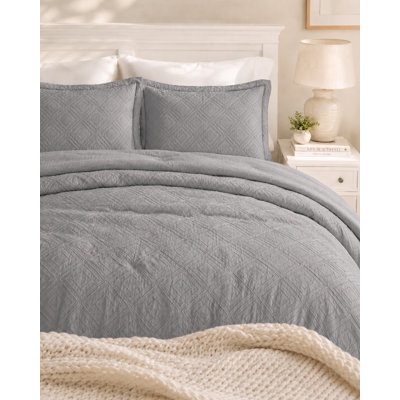 Waffle Square Prewashed Microfiber Duvet Cover Set
