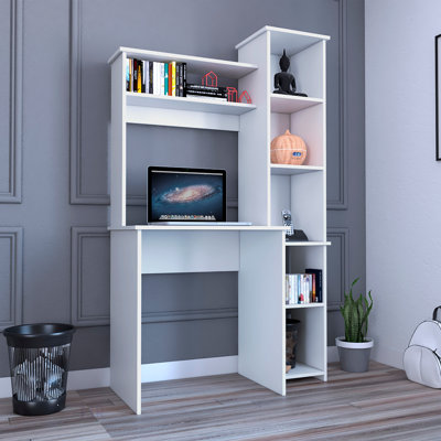 Bureau d'écriture Versalles avec deux tablettes et cinq casiers, pour des espaces de travail organisés et élégants en blanc