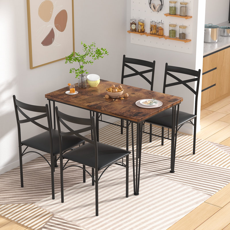 TC 5 Piece Dining Table Set Chairs Upholstered Seat Compact Breakfast Kitchen Wood