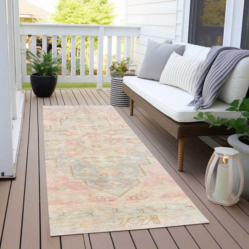 Machine Washable Indoor/Outdoor Xhevrie Pink Rug, Runner 2'3" x 7'6"