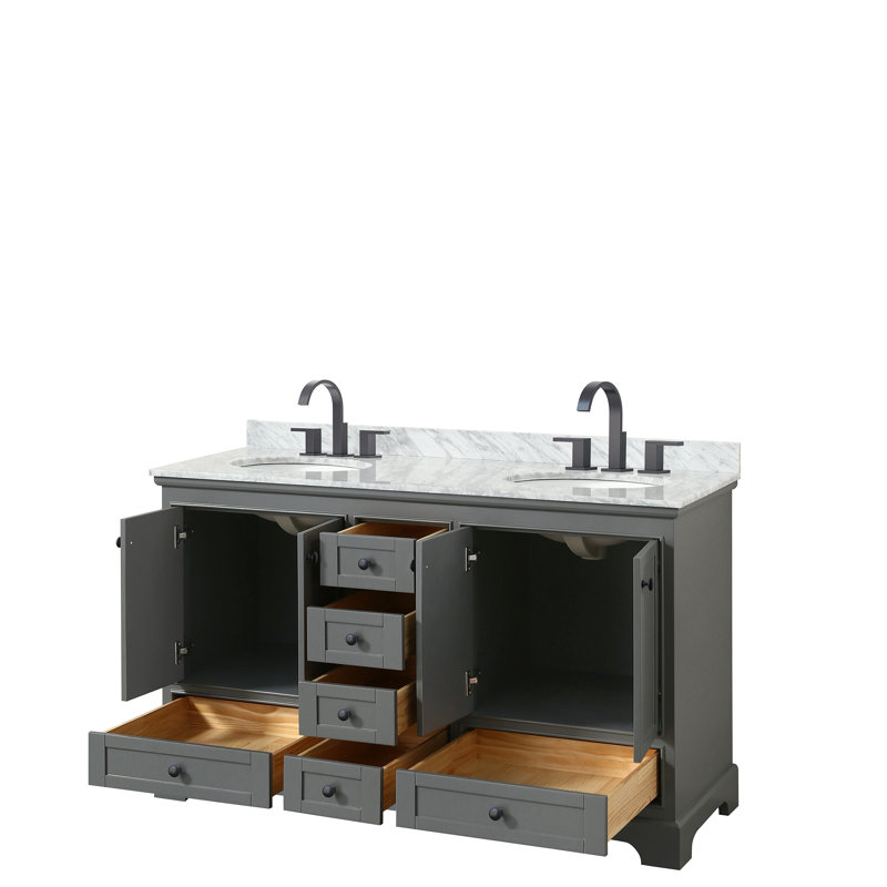 Deborah 60'' Double Bathroom Vanity with Marble Top, Dark Gray, Matte Black