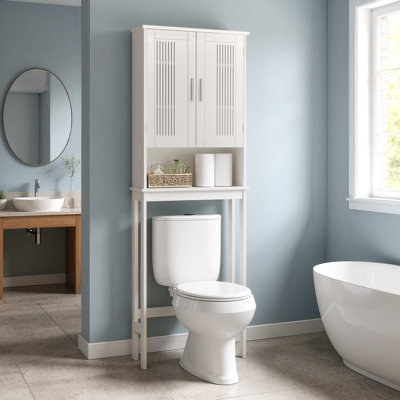 Bathroom Space Saver Cabinet, 4-Tier Adjustable Shelf Organizer, Adjustable Bottom Bar, Over-The-Toilet Storage Unit, White