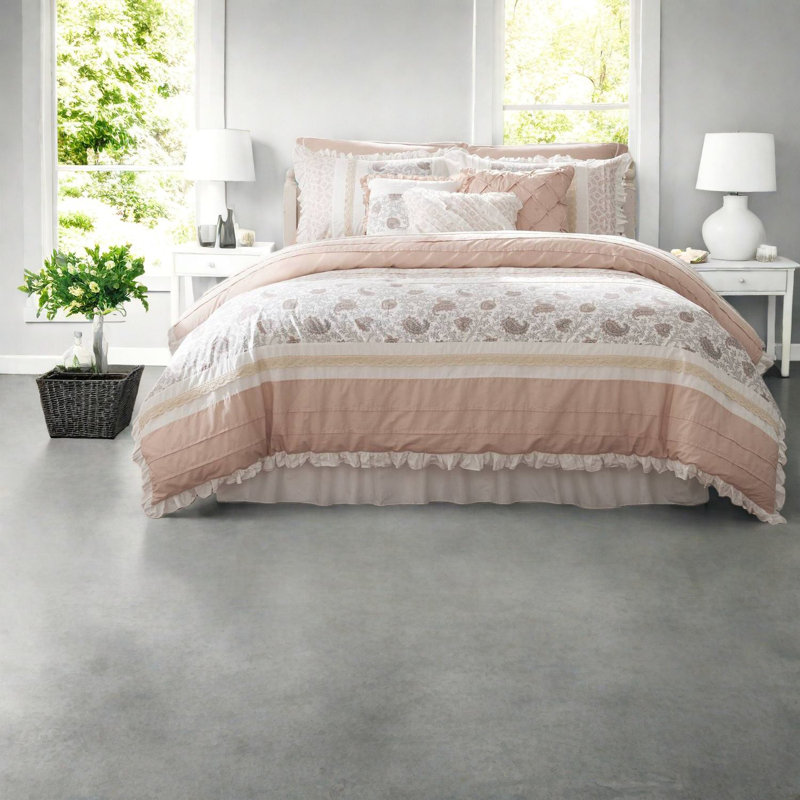 Elegant 9 Piece Bedding Set, Polyester Comforter With Farmhouse Flair