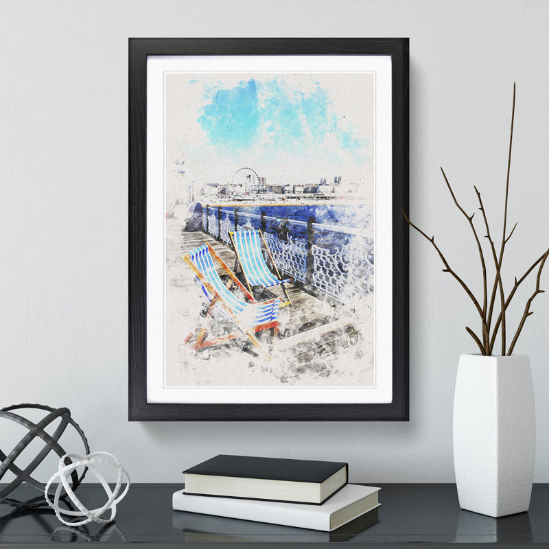 Upon Brighton Beach Pier - Picture Frame Painting Print, 45cm H x 33cm W x 2cm D, Black Framed