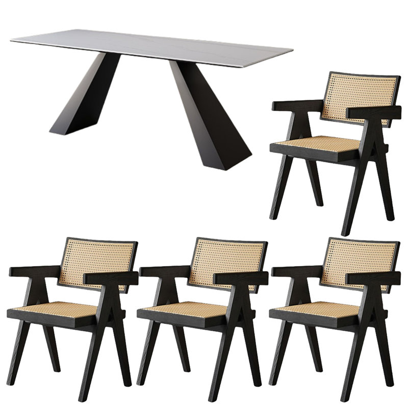Table de salle à manger en bois massif frêne noir simple, Blanc, H 29,53 po x L 78,74 po x l 31,5 po