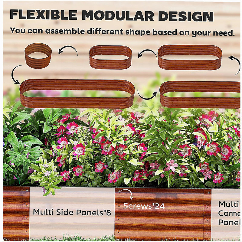 Metal Planter,Metal Planter Box with Safety Edging,Galvanized Raised Garden Bed Kit, Dark Brown