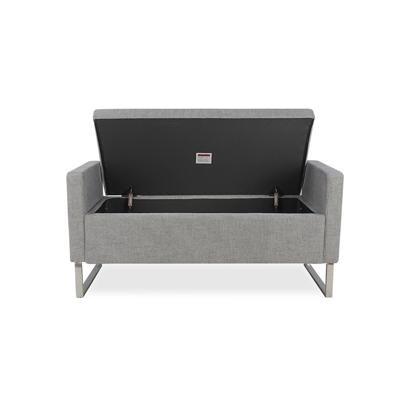 Repose-pieds de 47 po avec rangement, banc de hall d'entrée rembourré pour chambre à coucher et salon, banc de bout de lit avec base en métal, gris. Style moderne