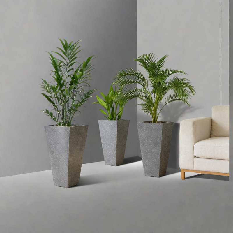 Space-saving Tall Planters Set, Gray Polypropylene Design