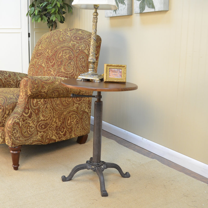 Elegant Brown 18" Adjustable Height Round Side Table with Mango Wood Top, Chestnut