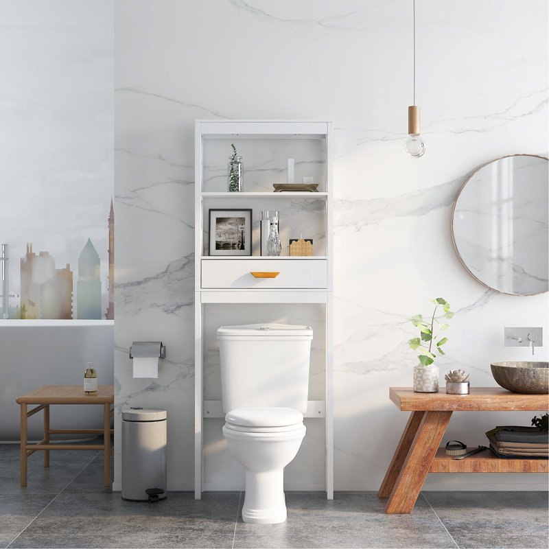Versatile Bathroom Storage Cabinet With Drawer And Shelves, Space-Saving And Functional Design.