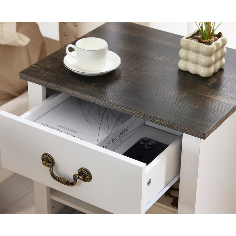 19" W Storage Accent Cabinet With One Drawer And One Shelf, Black/White