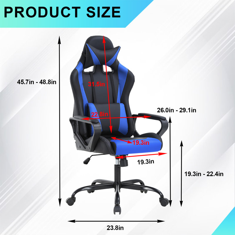 Adjustable High-Back Executive Gaming Chair With Lumbar Support And Rolling Casters For PC Executive High-Back Chair For Gaming And Office With Ergonomic Features, PU Leather