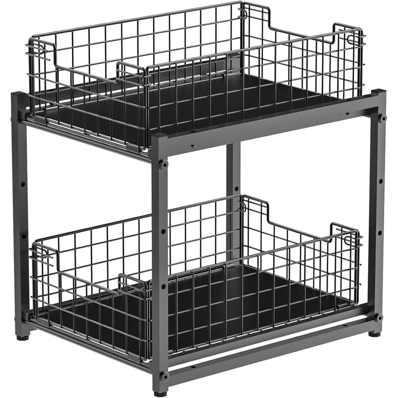 Under Sink Organizer, 2-Tier Pull Out Cabinet Organizer, Adjustable Height Bathroom Organizer And Storage, Spice Rack For Kitchen, Sliding Drawers Shelves 13.8×11×15.8 Inch (1 Pack)