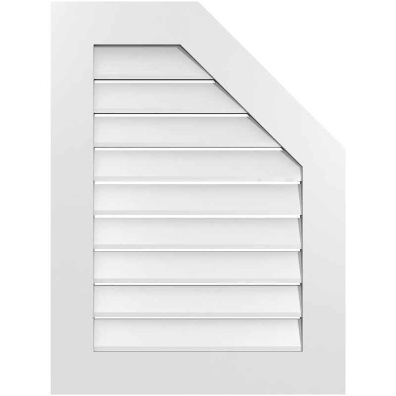 Half Octagon Top Right Surface Mount Signature Urethane Functional Gable Vent, Primed Tan, 32" H x 24" W x 1" D