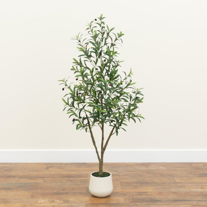Olive artificielle en pot décoratif blanc, 5ft