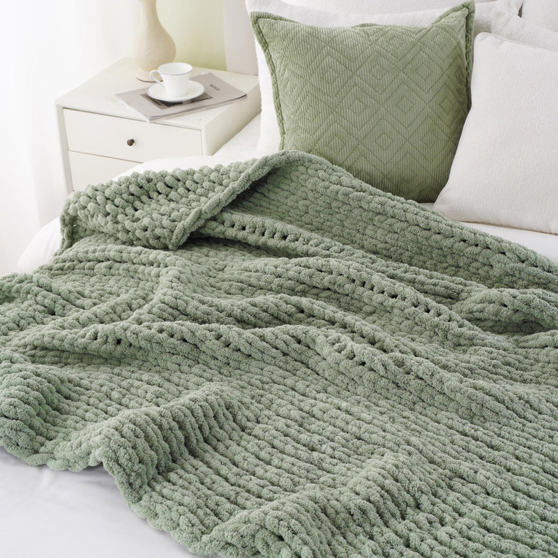 Jeté épais en tricot, jeté doux et épais en chenille, jeté en tricot fait à la main 50 po x 60, Vert clair