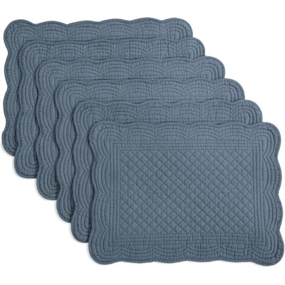 Ensembles de table rectangulaires en coton matelassé bleu (lot de 6)