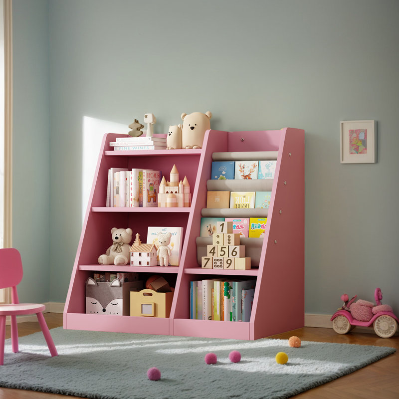 Rangement à 4 étages pour bibliothèque et jouets pour enfants, Rose