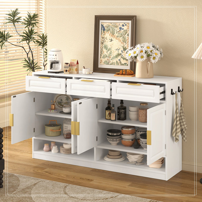 Accent Cabinet With 3 Drawers & 4 Doors, White