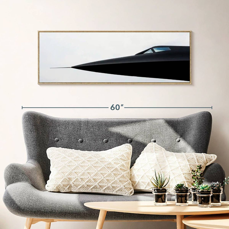 Avion militaire Blackbird, Cadre flottant en bois naturel, 43 po x 15 po