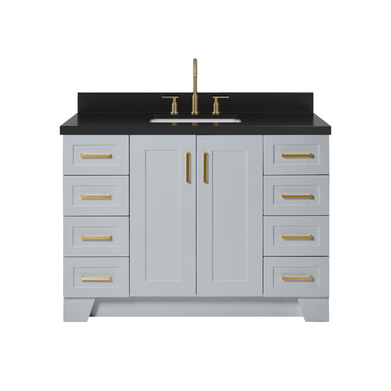 Freitas 48'' Solid Wood Single Bathroom Vanity, White, Rectangle, White Quartz