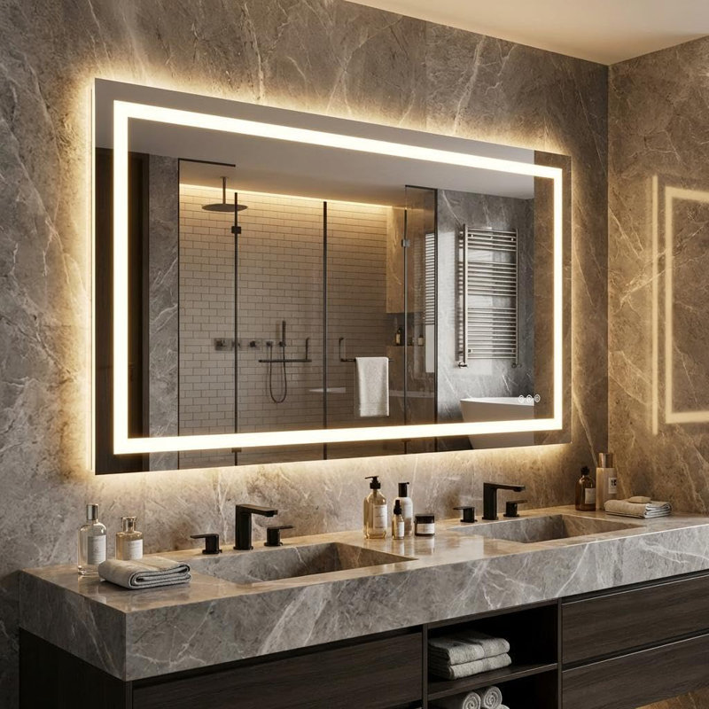 40"x32" LED Bathroom Mirror, RGB Lighting, Dimmable 3 Color Vanity Wall Mirror