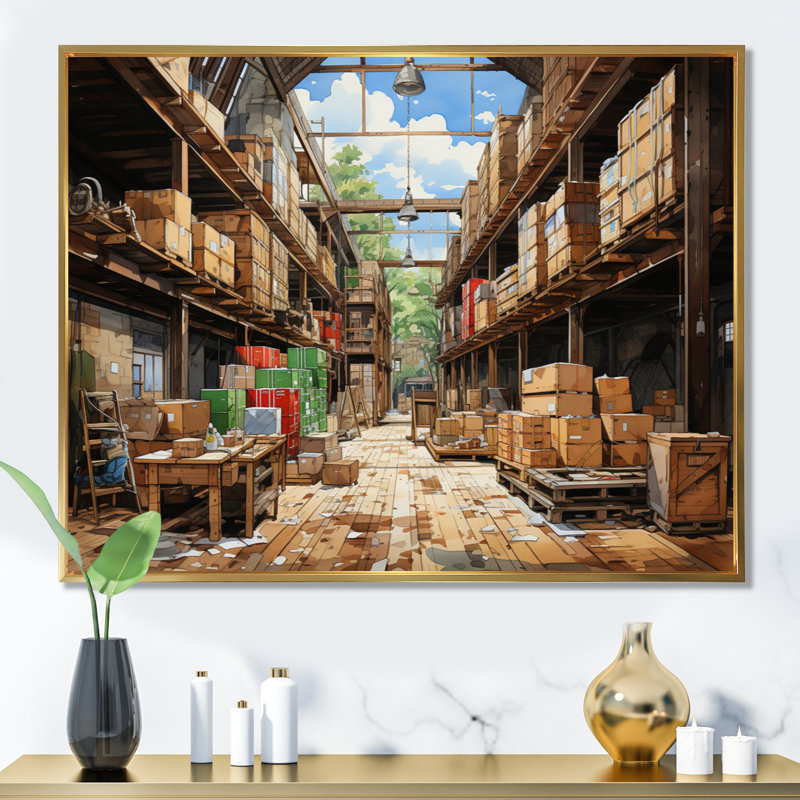 «Warehouse Hidden Treasures I», reproduction sur toile, H 34 po x l 44 po x P 1,5 po, Cadre flottant doré