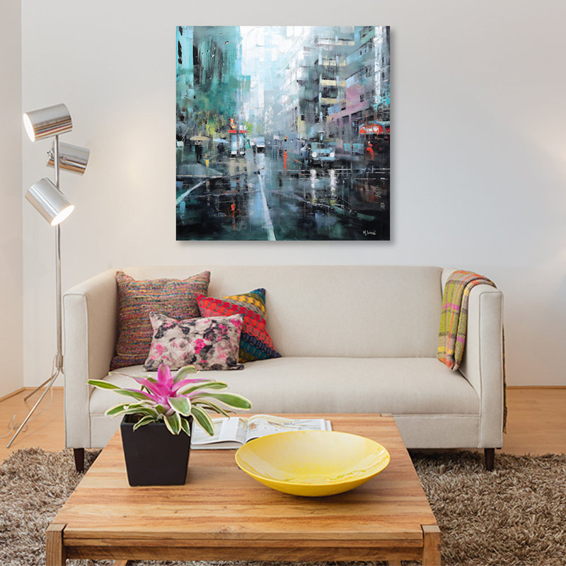 « montréal turquoise pluie », impression sur toile, H 12 po x l 12 po x P 0,75 po, Toile tendue, Pas de tapis