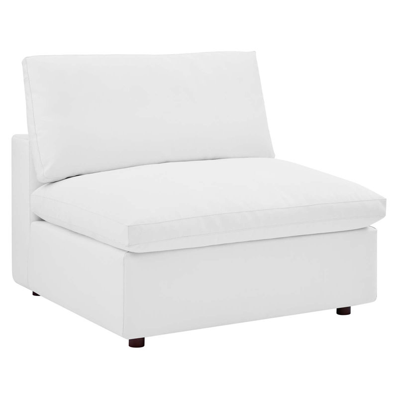Chaise sans accoudoirs rembourrée en cuir Vegan, Similicuir blanc