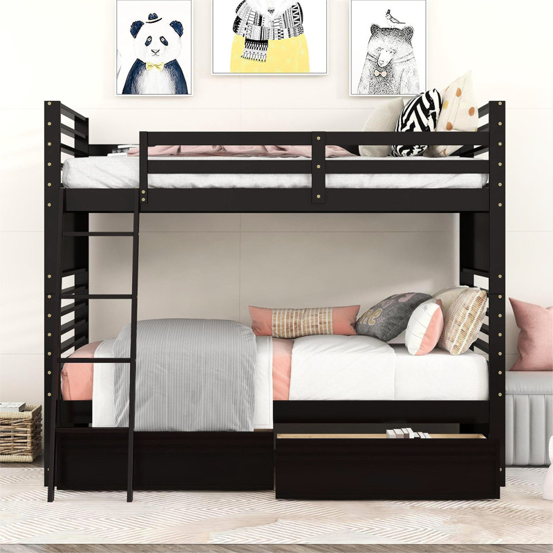 Lit simple superposé au-dessus avec rangement supplémentaire pour les tiroirs - Aménagement fonctionnel de la chambre à coucher Deux meubles solides et stables
